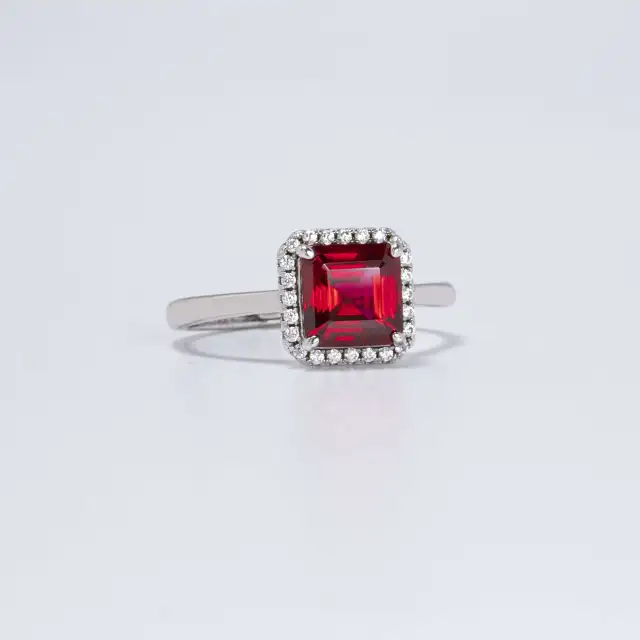1.5CT Synthetic Ruby Asscher Cut Ring